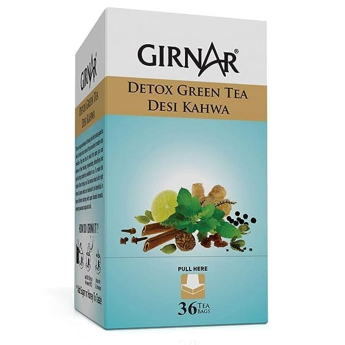 Girnar Detox Green Tea - Desi Kahwa | 36 Tea Bags| 90 Gm