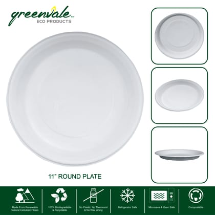 GREENVALE 11 Inch Disposable Plates for Party, Birthday, Wedding, | Sugarcane Paper Plates, Biodegradable Round 275 mm Pack of 800 Plates