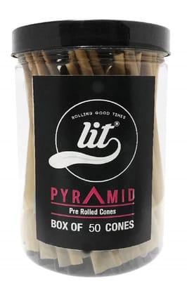 LIT Pyramid Unbleached Organic Paper Party Box of 50 King Size Pre Rolled Cones (Brown)