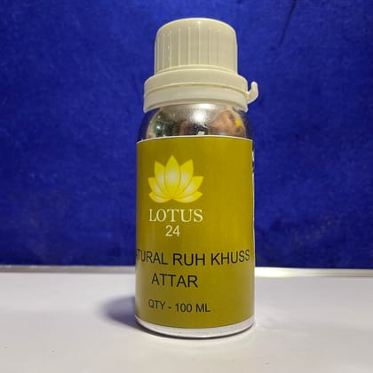 Lotus24 Natural Ruh Khus Attar | Roll on Perfume Body Oil | Roller Ball | Long Lasting Scent | (100 ml + 6 ml bottle Free )