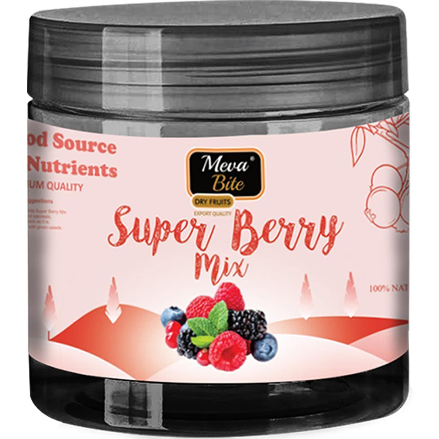 MevaBite Premium Healthy Super Berry Mix - 200 Gram | Morning Snacks Drie Berry Mix (Strawberry, Cranberry, Blueberry, Cherry & Black Raisin)