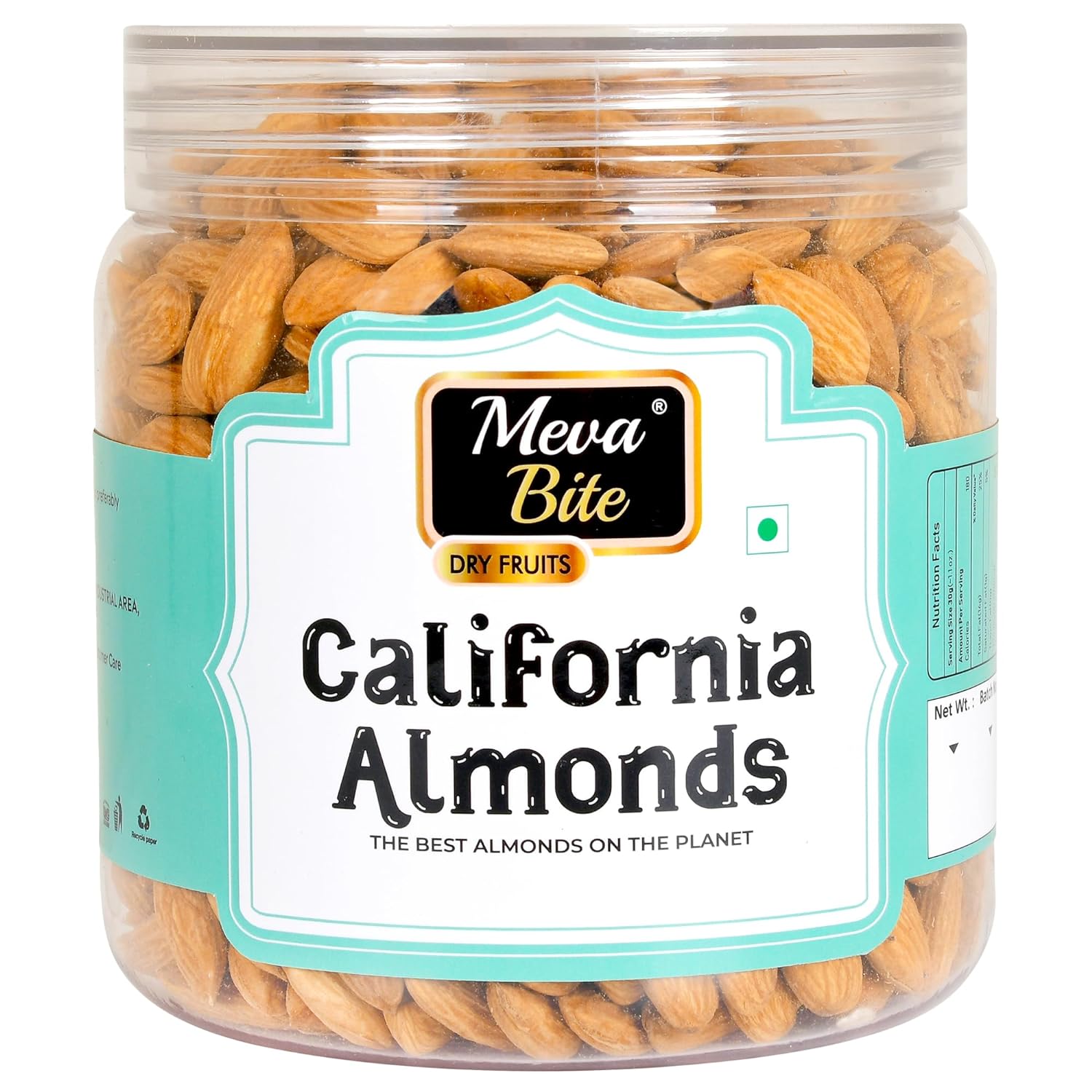 Mevabite Premium California Almonds 1 kg | Bold Badam Giri Quality | 100% Natural Whole Almond Nuts & Dry Fruits | Reusable Jar (Grade - Non Pareil)