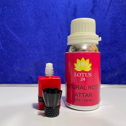 LOTUS24 Rose Attar | Roll on Perfume Body Oil | Roller Ball | Long Lasting Scent | (100 ml + 6 ml bottle Free)