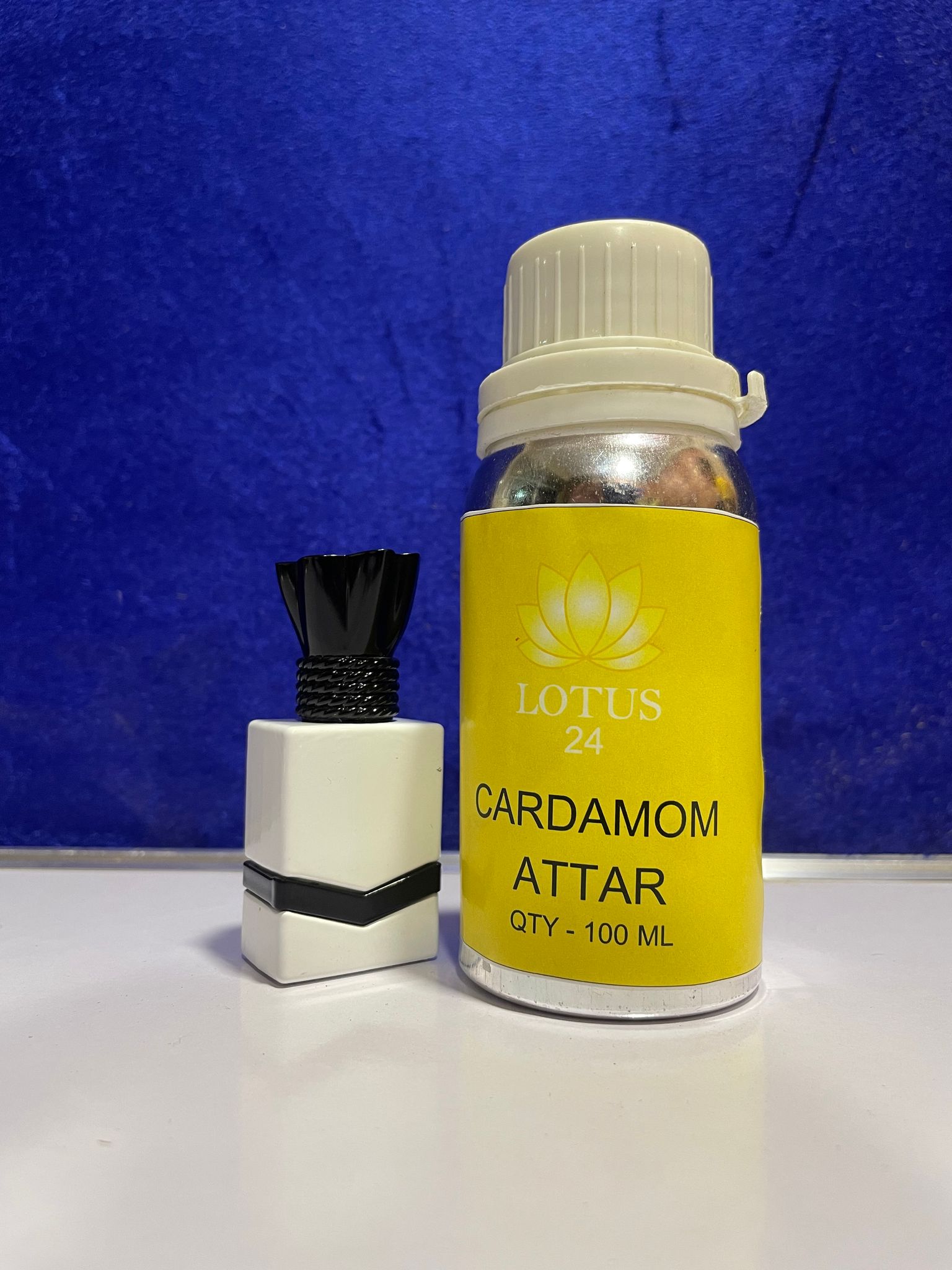 LOTUS24 Cardamom Attar | Roll on Perfume Body Oil | Roller Ball | Long Lasting Scent | (100 ml + 6 ml bottle Free)