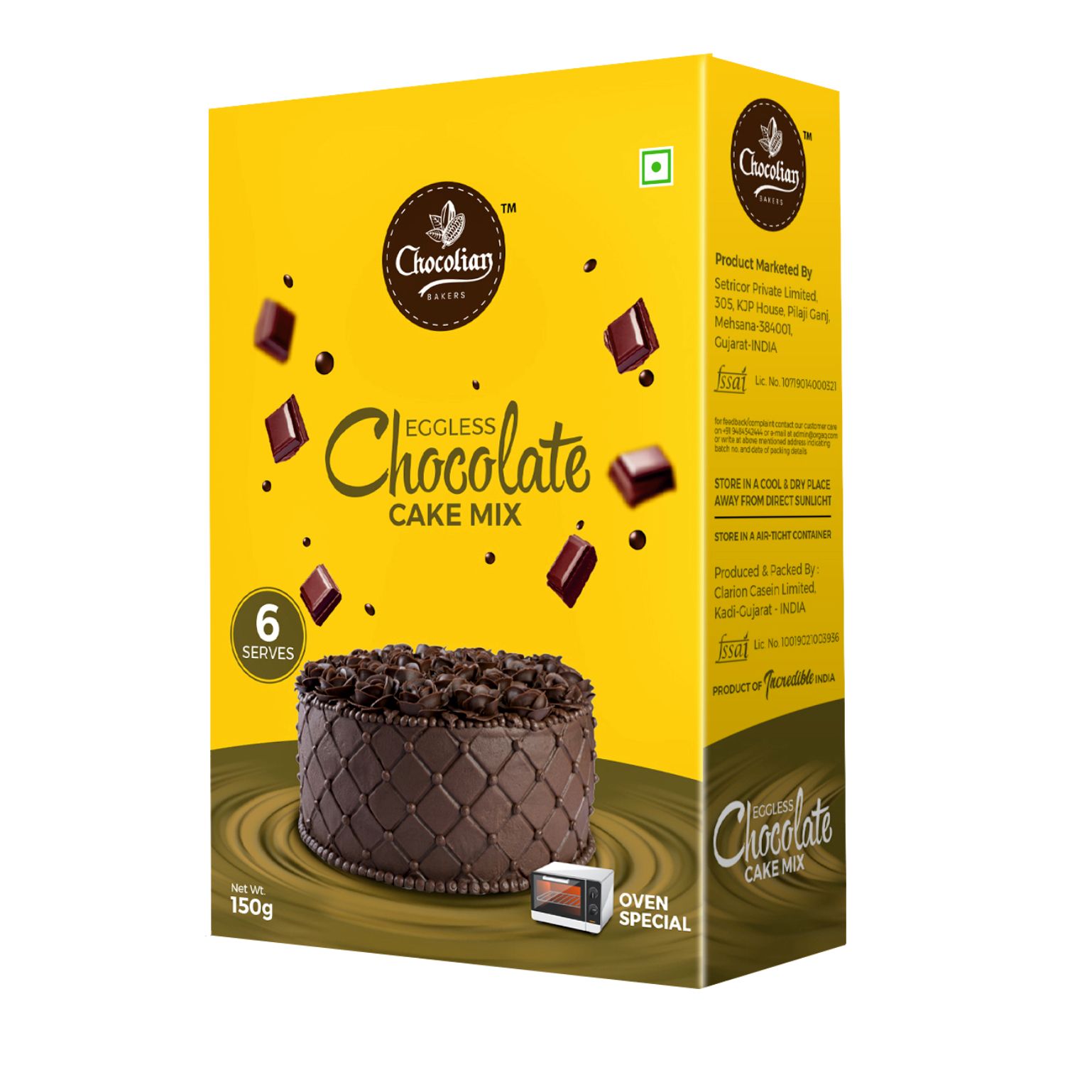 Chocolian Bakers Eggless Chocolate Oven Cake Mix Powder | Instant Cake Mix Powder | 3 Step Cake Mix | Mix, Pour & Bake | Moist Chocolate Cake I Cake Premix |