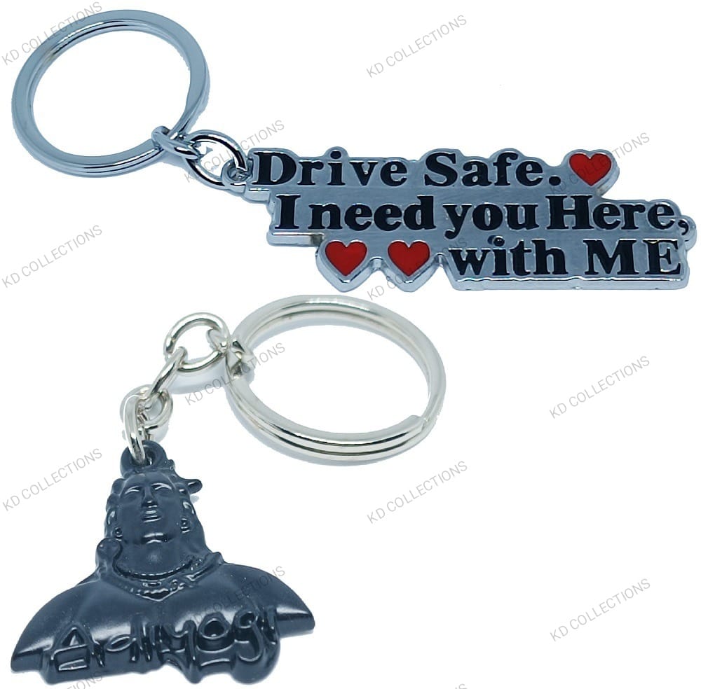 KD COLLECTIONS Drive Safe Keychain & Lord Shiva Shankar Mahadev Adiyogi Keychain Combo - Multicolor - Pack of 2 Keychains