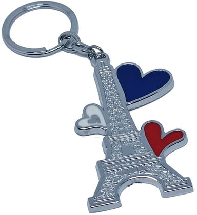KD COLLECTIONS Eiffel Paris Tower Heart Metal Keychain-Silver Color-Pack of 1 Keychain