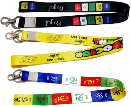 KD COLLECTIONS Tibetan Ladakh Flag Prayer Words Logo Lanyard Keychain & The Doctor Vr 46 Tag Lanyard ID Card Badge Holder Fabric Hook Keychain Combo -18 inch Long -Multicolor - Pack of 3 Lanyards