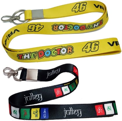 KD COLLECTIONS Tibetan Ladakh Flag Prayer Words Logo Lanyard Keychain & The Doctor Vr 46 Tag Lanyard ID Card Badge Holder Fabric Hook Keychain Combo -18 inch Long -Multicolor - Pack of 2 Lanyards