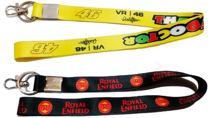 KD COLLECTIONS Doctor Vr46 Lanyard Ribbon Tag ID Card Badge Holder Hook Keychain Compatible with Royal RE Bullet Classic Bike & Cars - Combo - Multicolor - Pack of 2 Lanyards