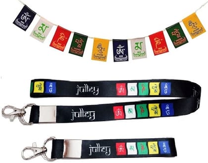 KD COLLECTIONS Tibetan Ladakh Flag Lanyard Tag Ribbon ID Card Badge Holder Fabric Hook Keychain Combo - Multicolor