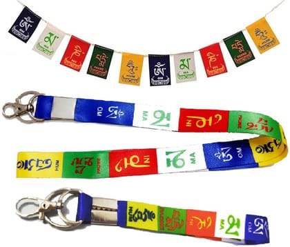 KD COLLECTIONS Tibetan Ladakh Flag Lanyard Tag Ribbon ID Card Badge Holder Fabric Hook Keychain Combo - Multicolor
