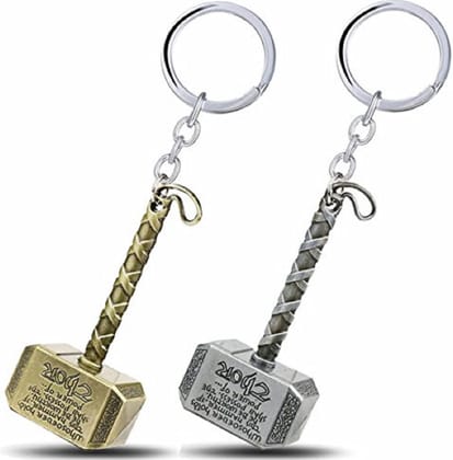 KD COLLECTIONS Avengers Thor Hammer Keychain Combo Grey & Golden Color Metal Keychain (Pack of 2 Keychains)
