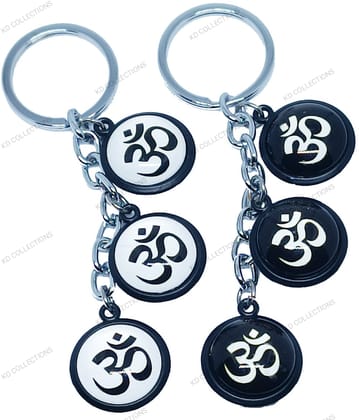 KD COLLECTIONS Double Sided Glass Metal OM Keychain Combo - Pack of 2 Keychains