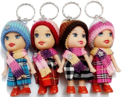 KD COLLECTIONS Cute Mini Doll Keychain Set Multicolor (4 Pieces)