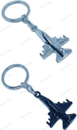 KD COLLECTIONS Fighter Jet Aircraft Airplane Metal Keychain Combo -Silver & Black Color - Pack of 2 Keychains