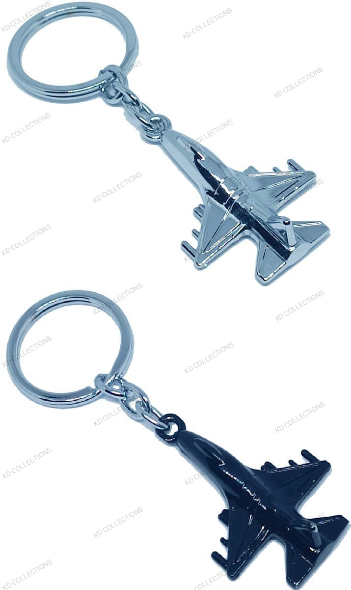 KD COLLECTIONS Fighter Jet Aircraft Airplane Metal Keychain Combo -Silver & Black Color - Pack of 2 Keychains