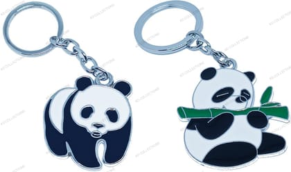 KD COLLECTIONS Combo of Panda Metal Keychain for Bikes and Cars - Black and White - Pack of 2 Keychains