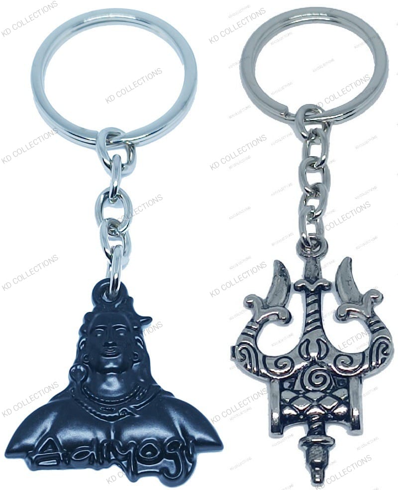 KD COLLECTIONS Combo of Adiyogi Keychain & Lord Shiva Shankar Mahadev Om Namah Shivay Trishul Keychain - Black & Silver - Pack of 2 Keychains