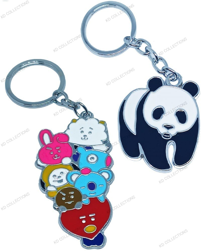 KD COLLECTIONS Kung Fu Panda Metal Keychain & BT21 BTS Metal Keychain Combo - Multicolor - Pack of 2 Keychains