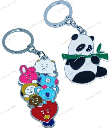 KD COLLECTIONS Kung Fu Panda Metal Keychain & BT21 BTS Metal Keychain Combo - Multicolor - Pack of 2 Keychains