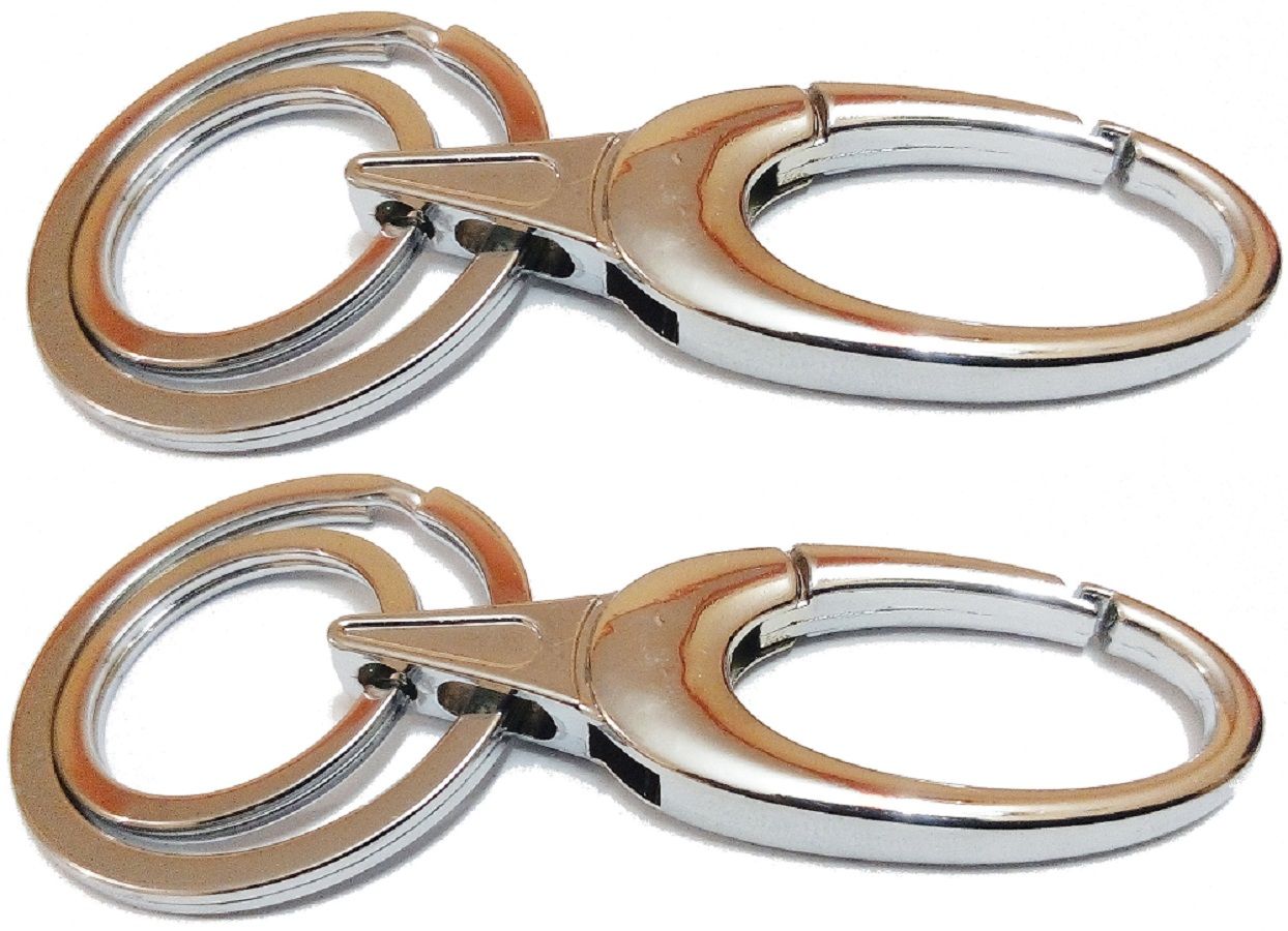 KD COLLECTIONS Double Ring Hook Keychain Metal Combo for Bike & Cars - Silver Color - Pack of 2 Keychains