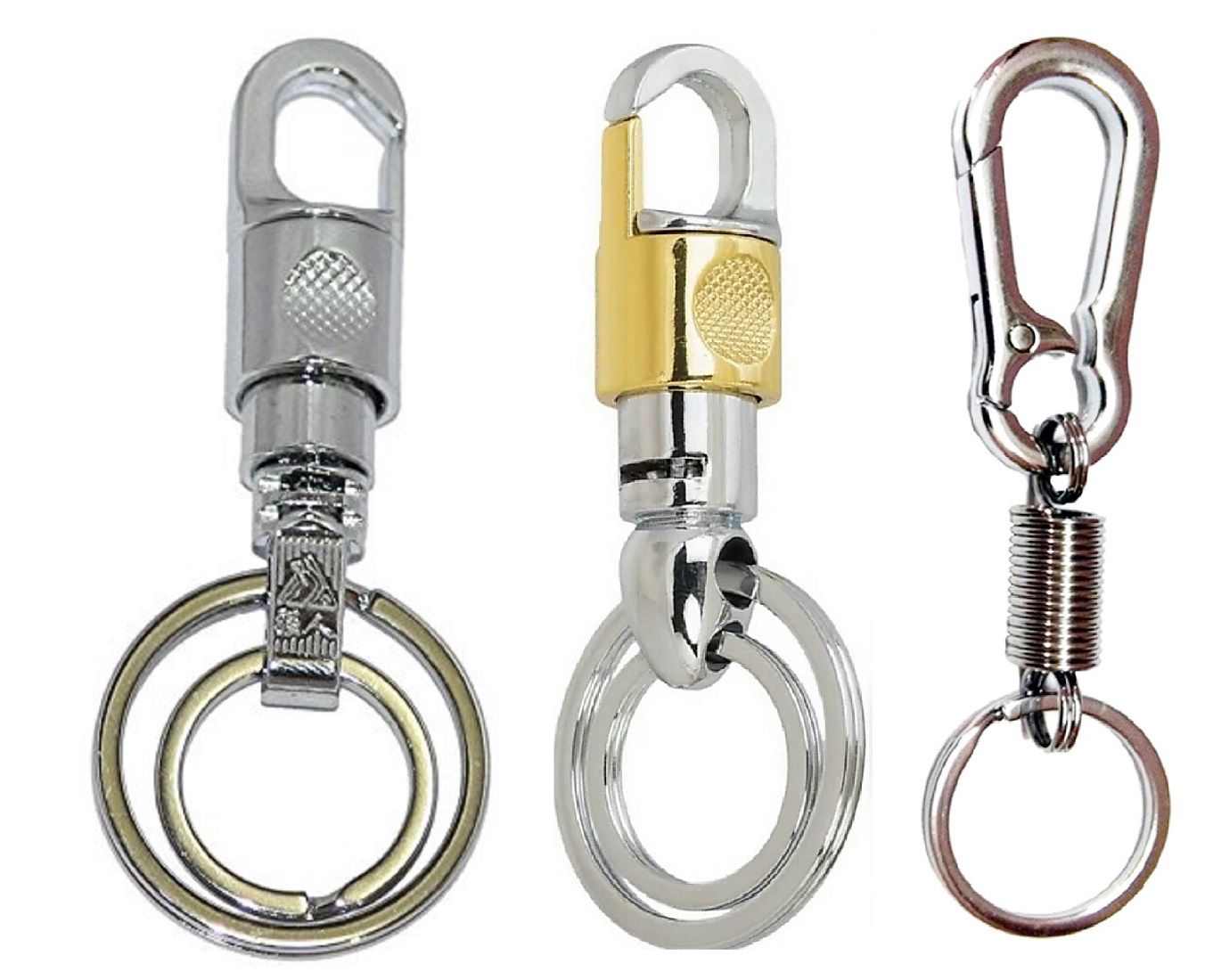 KD COLLECTIONS Double Ring Hook Keychain for Bike & Cars Combo - Golden Silver Color - Pack of 3 Keychains