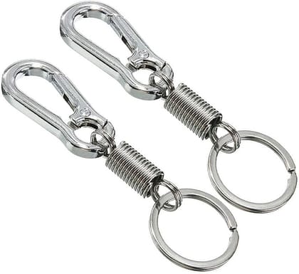 KD COLLECTIONS Metal Spring Hook Keychain Silver for Bike & Cars Combo - Pack Of 2 Keychains