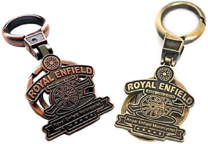 KD COLLECTIONS Combo of Double Ring Bike Hook Keychain Compatible With Royal RE Bullet Classic Bike & Cars - Golden Brown Color - Pack of 2 Keychains