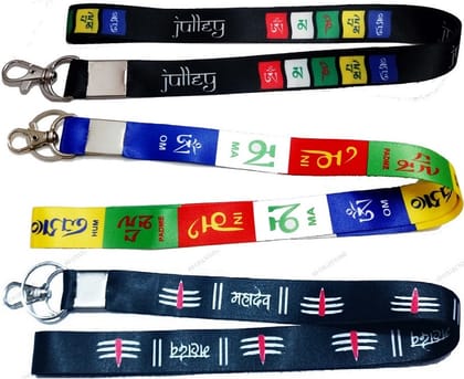 KD COLLECTIONS Lord Shiva Shankar Mahakaal Mahadev & Tibetan Ladakh Flag Lanyard Tag Ribbon ID Card Badge Holder Fabric Hook Keychain Combo-Multicolor-Pack of 3 Lanyards