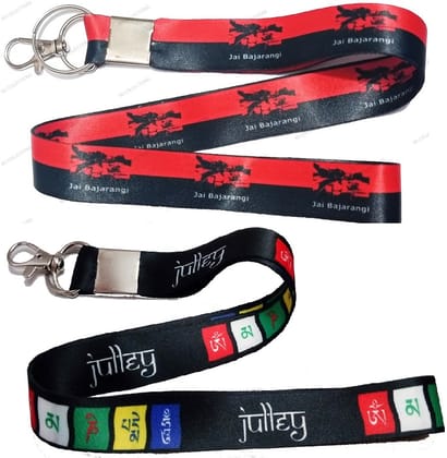 KD COLLECTIONS Lord Bajrangbali Hanuman & Tibetan Ladakh Flag Lanyard Tag Ribbon ID Card Badge Holder Fabric Hook Keychain Combo-Multicolor-Pack of 2 Lanyards