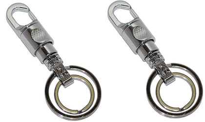 KD COLLECTIONS Double Ring Hook Keychain for Bike & Cars|Metal Hook Keychain Combo|Silver Color