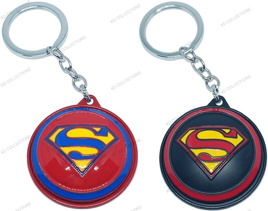 KD COLLECTIONS Combo of Superman Rotating Revolving Keychain - Red & Black Color - Pack of 2 Keychains