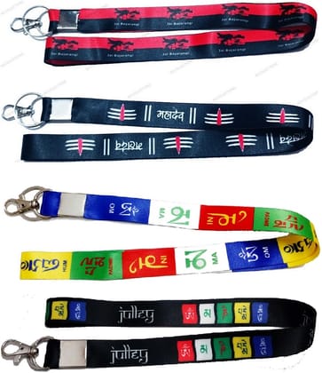 KD COLLECTIONS Lord Shiva Shankar Mahakaal Mahadev & Bajrangbali Hanuman & Tibetan Ladakh Flag Lanyard Tag Ribbon ID Card Badge Holder Fabric Hook Keychain Combo-Multicolor-Pack of 4 Lanyards