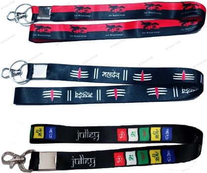 KD COLLECTIONS Lord Shiva Shankar Mahakaal Mahadev & Bajrangbali Hanuman & Tibetan Ladakh Flag Lanyard Tag Ribbon ID Card Badge Holder Fabric Hook Keychain Combo-Multicolor-Pack of 3 Lanyards