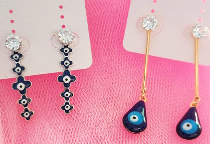 KD COLLECTIONS Combo Of Evil Eye Themed Stone Studded Drop Dangler Earrings For Girls & Women - Pack Of 2 Pairs