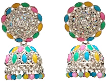 KD COLLECTIONS Traditional Ethnic Jhumka Earrings for Girls & Women - Multicolor