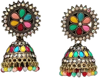 KD COLLECTIONS Traditional Ethnic Jhumka Earrings for Girls & Women - Multicolor