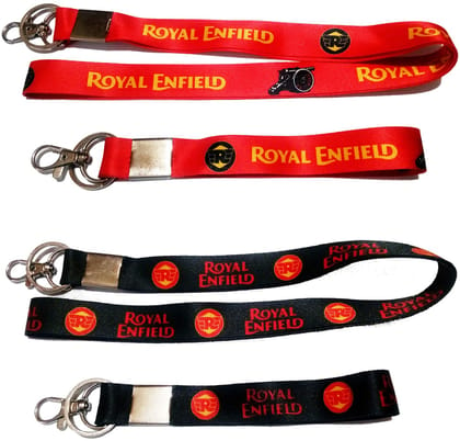 KD COLLECTIONS Combo of Lanyard Ribbon Tag IDCard Badge Holder Hook Keychain Compatible with Royal RE Bullet Classic Bike & Cars - Red Black - Pack of 4 Lanyard