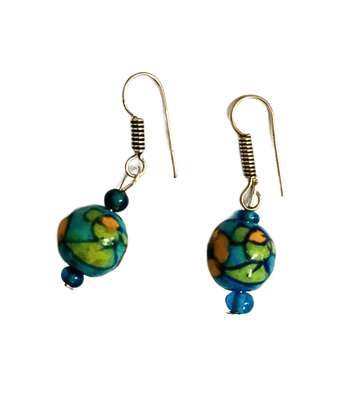 Blue Pottery Beads Earrings-(ER-06)