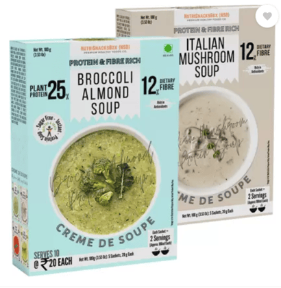 NutriSnacksBox Broccoli Almond Soup | Italian Mushroom Soup  (Pack of 2, 200 g)