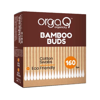 Orgaq Organicky Natural Bamboo Ear Buds 80 Steam Multipurpose Double Tip Cotton Swabs with Sustainable Bamboo | Eco Friendly