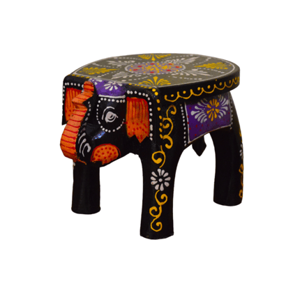 Handcrafted and Emboss Painted Colorful Wood Elephant Shape Garden Table (4 inch) (Black)