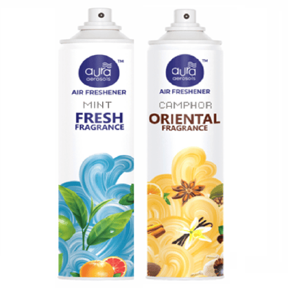 Aura Aerosols Air Freshener 300ml (Pack of 2) - Mint & Camphor