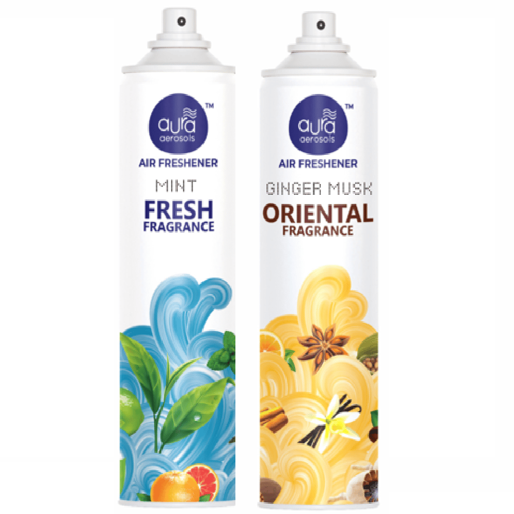 Aura Aerosols Air Freshener 300 ml (Pack of 2) - Mint & Ginger Musk