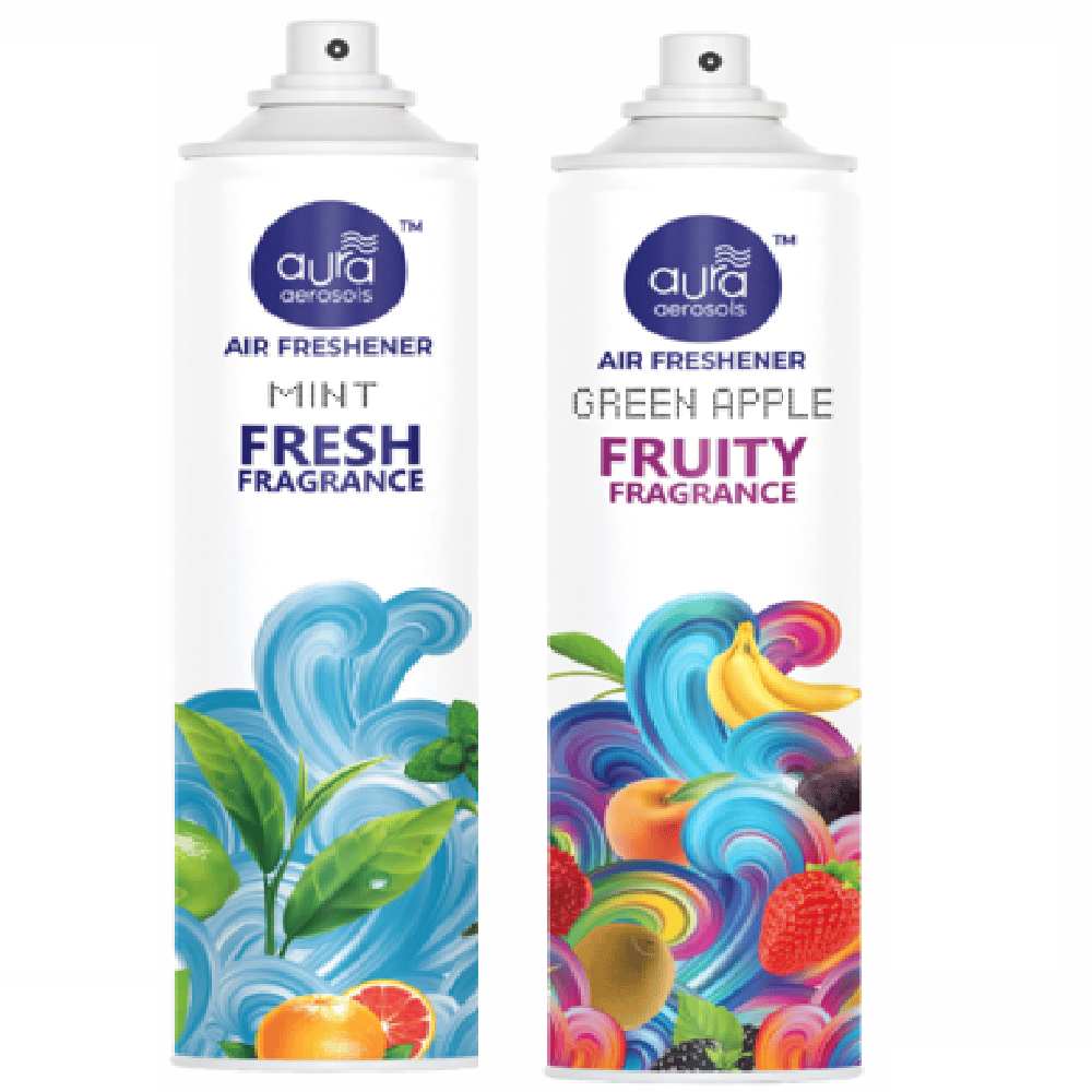 Aura Aerosols Air Freshener 300 ml (Pack of 2) - Mint & Green Apple