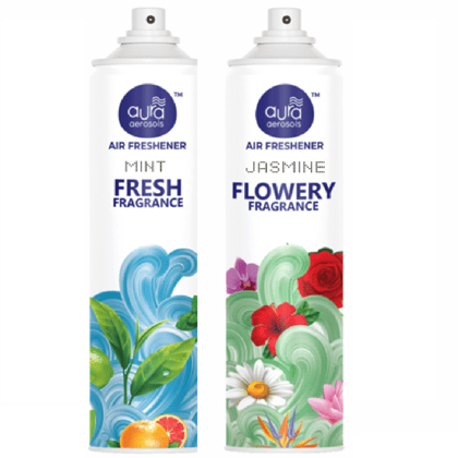 Aura Aerosols Air Freshener 300ml (Pack of 2) - Mint & Jasmine