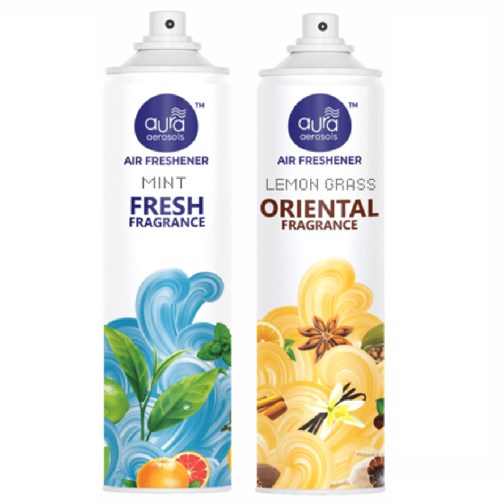 Aura Aerosols Air Freshener 300 ml (Pack of 2) Mint & Lemon Grass