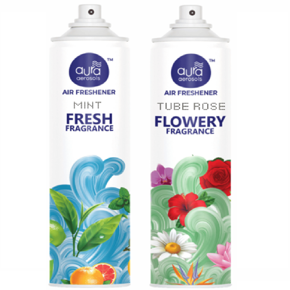 Aura Aerosols Air Freshener 300ml (Pack of 2) - Mint & Tube Rose