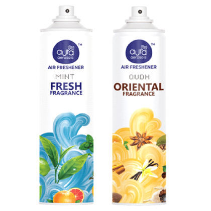 Aura Aerosols Air Freshener 300ml (Pack of 2) - Mint & Oudh